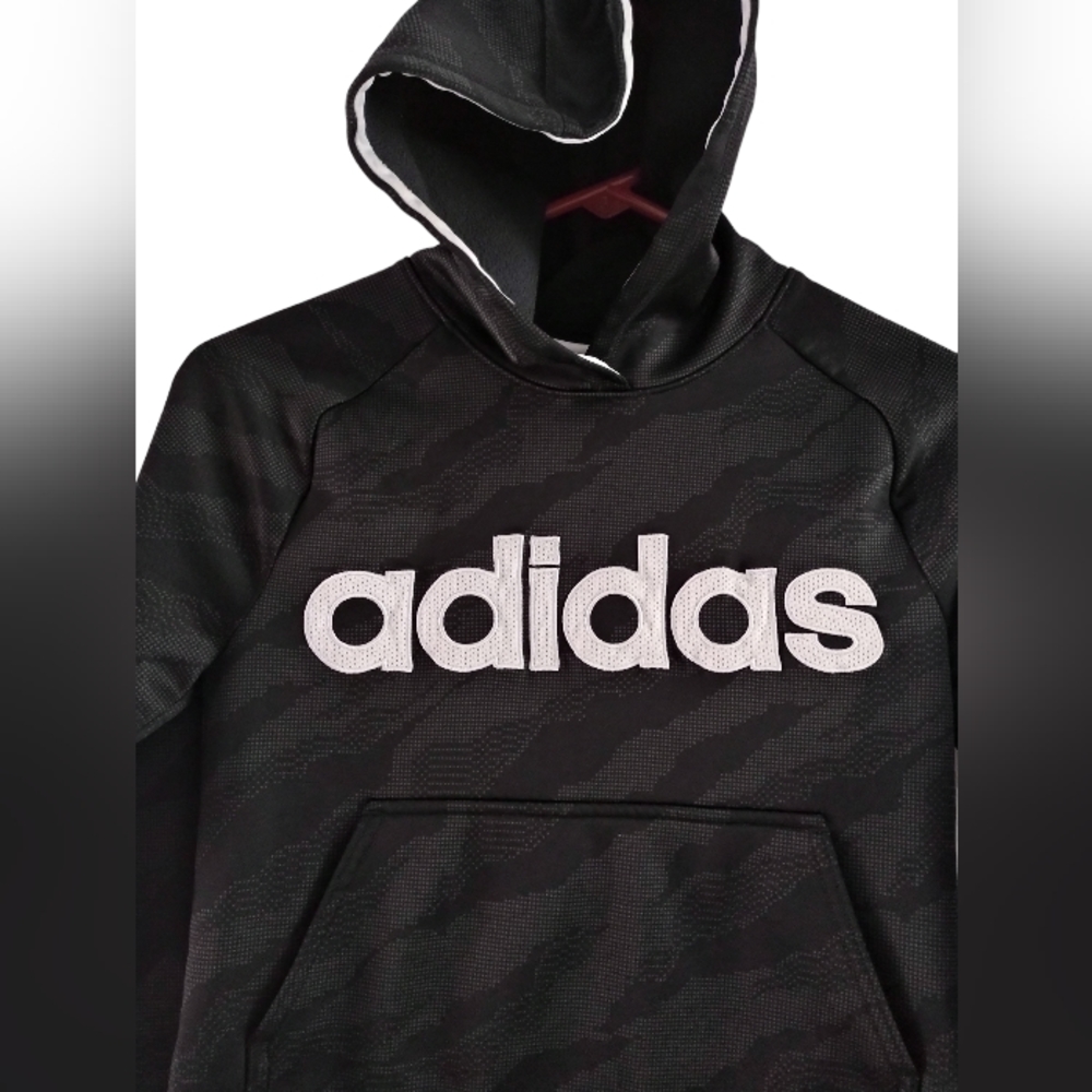 Adidas boys Hoodie size 8. Black on black Camo style. EUC. Pullover - Picture 3 of 11